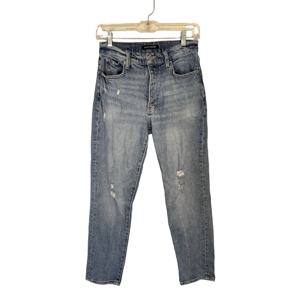 Lucky Brand Drew High Rise Button Fly Straight Ankle Mom Jeans Size 2-Med Rinse